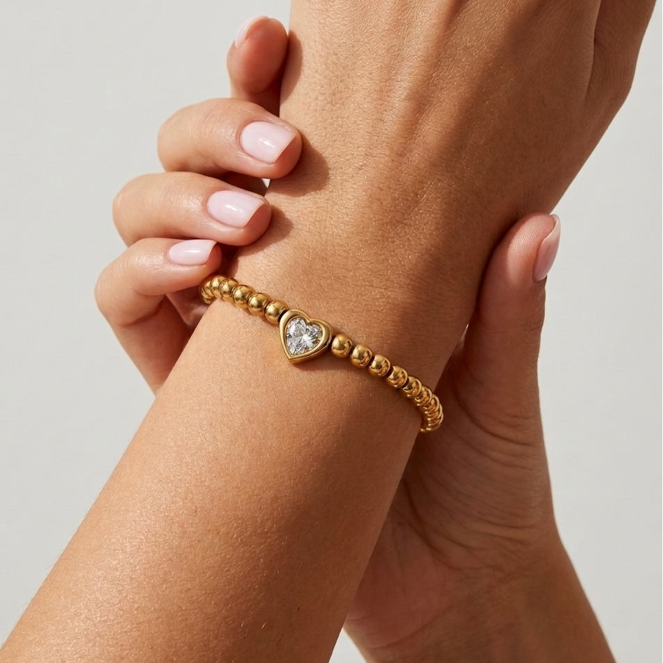 Aurélie Heart Beaded Gold Bracelet
