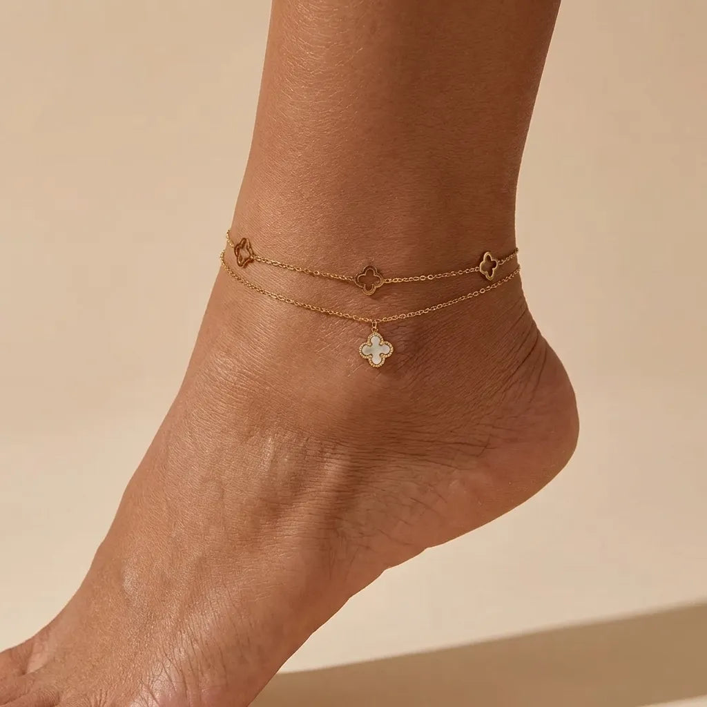 Vanesa Clover Gold Anklet