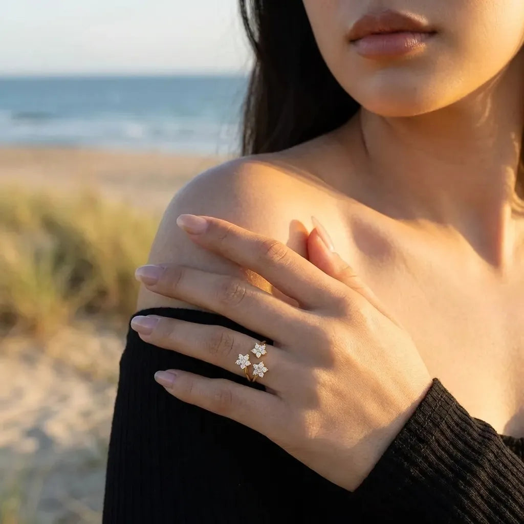 Lydia Crystal Flowers Ring