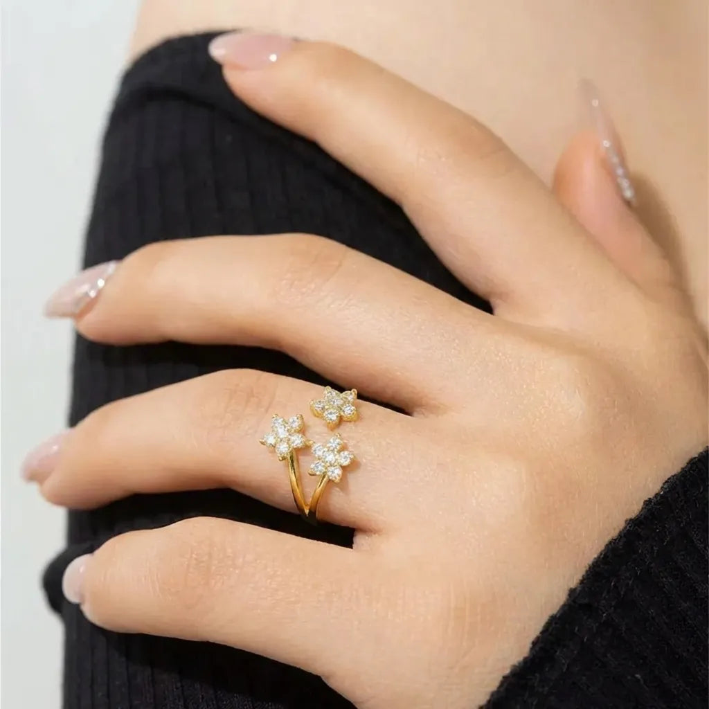 Lydia Crystal Flowers Ring