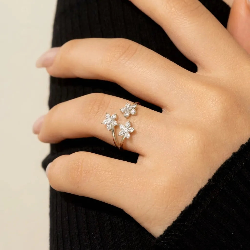 Lydia Crystal Flowers Ring