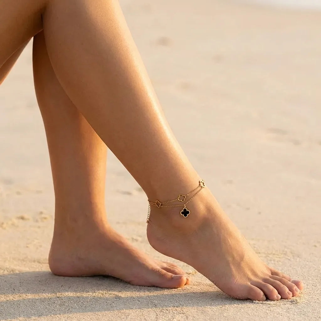 Vanesa Clover Gold Anklet