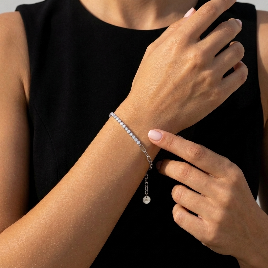 Tennis & Paperclip Silver Bracelet