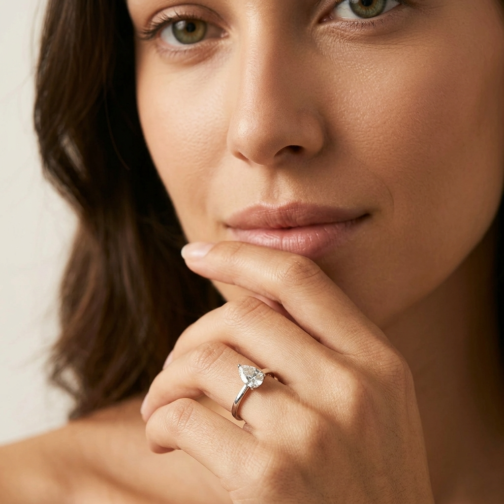 Eva Crystal Drop Silver Ring with Sparkling Crystal