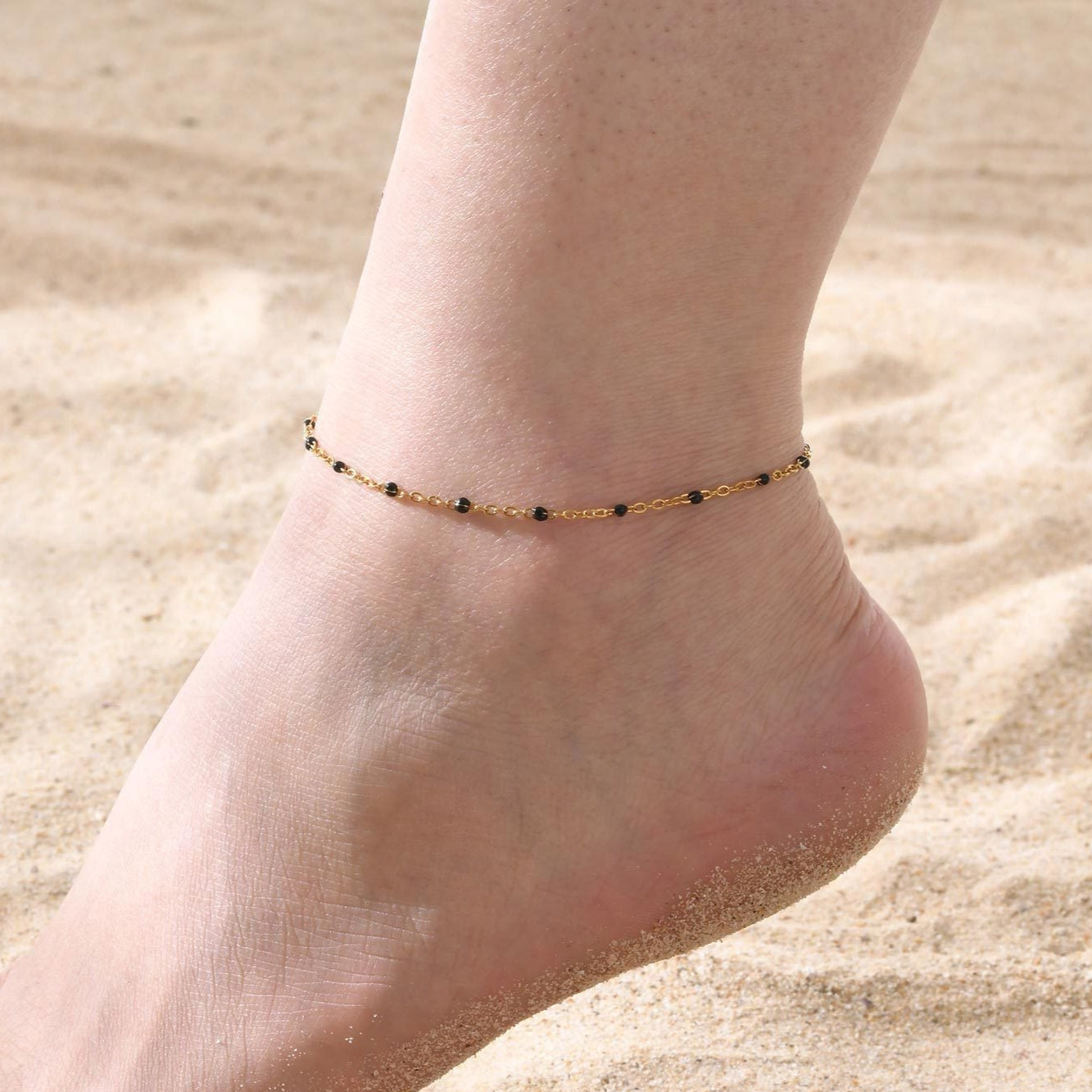 Capri Black Beads Anklet