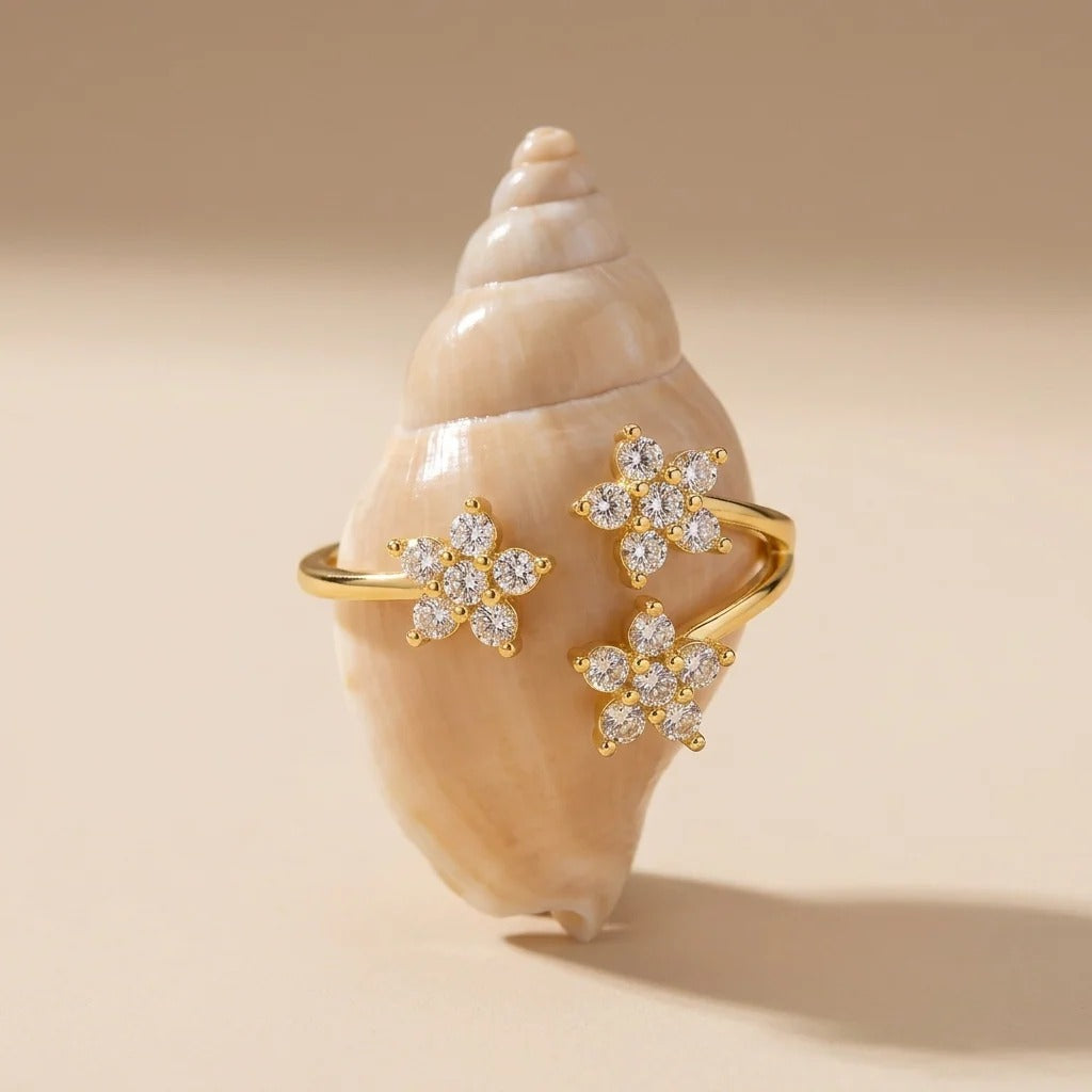 Lydia Crystal Flowers Ring