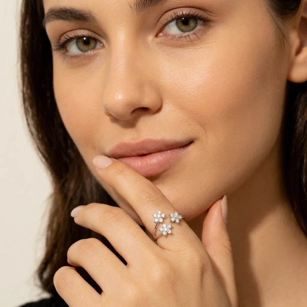 Lydia Crystal Flowers Ring