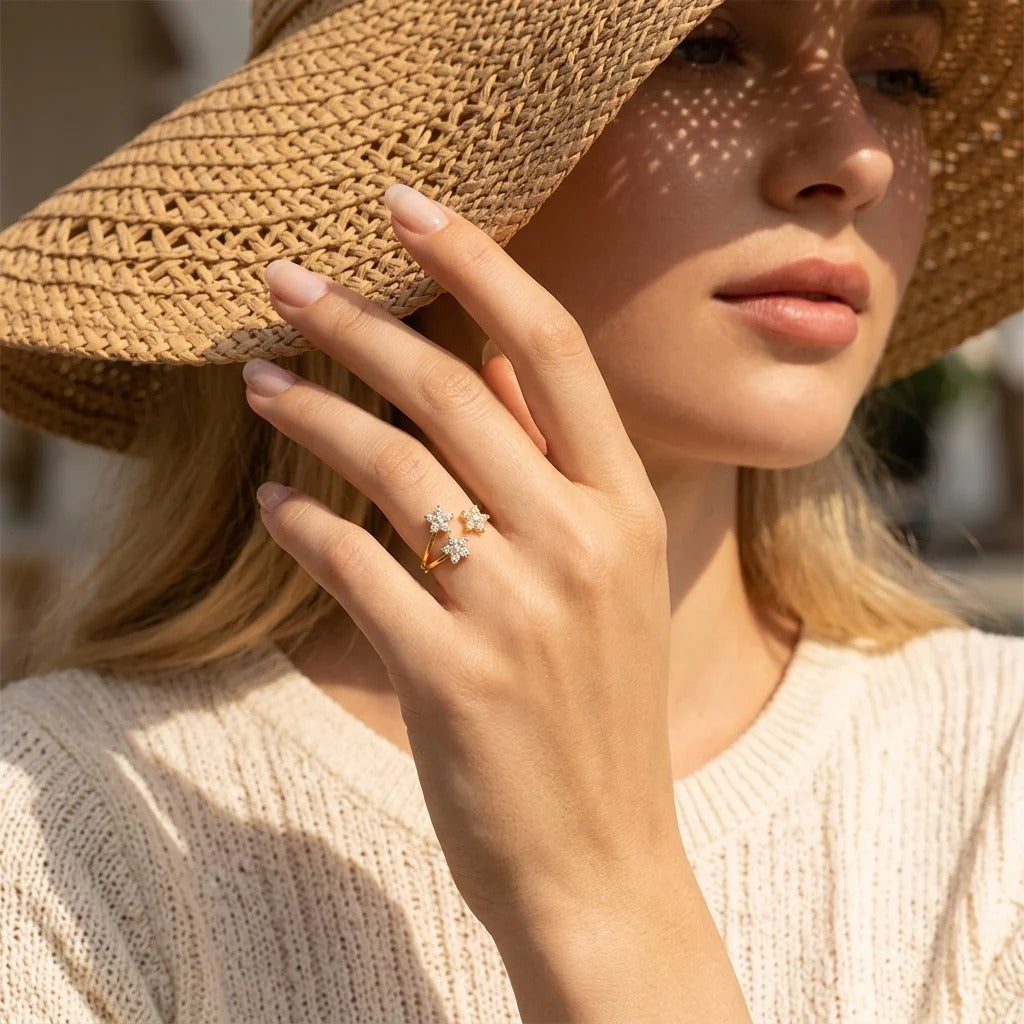 Lydia Crystal Flowers Ring