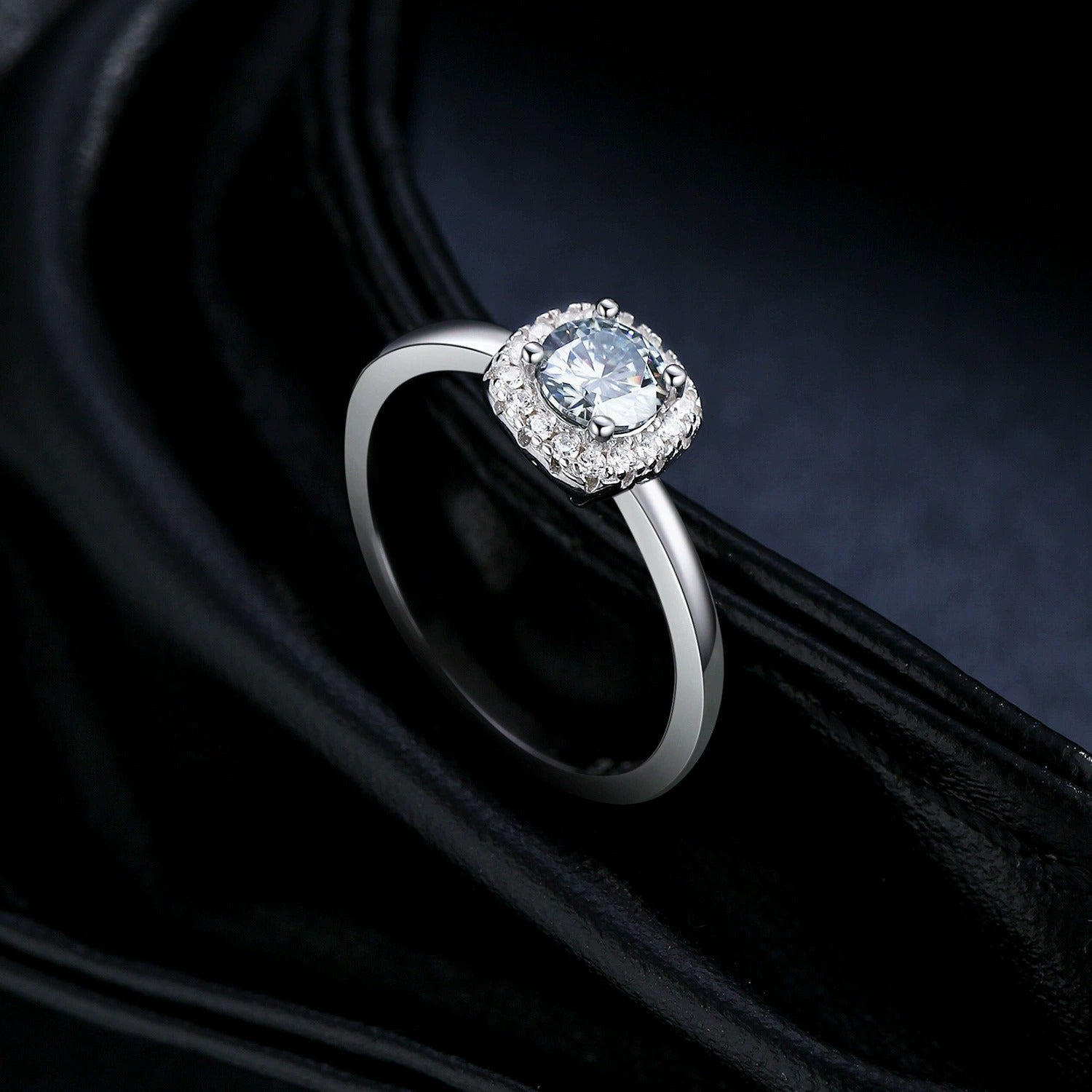 Isabelle Halo Silver Ring in sterling silver with sparkling crystal halo