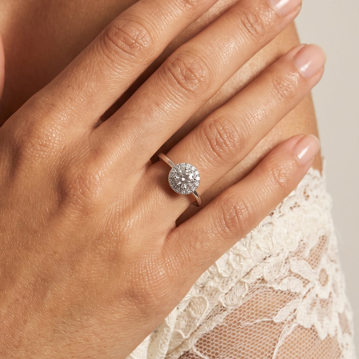 Close-up of the Pavé Cluster Ring worn on the finger