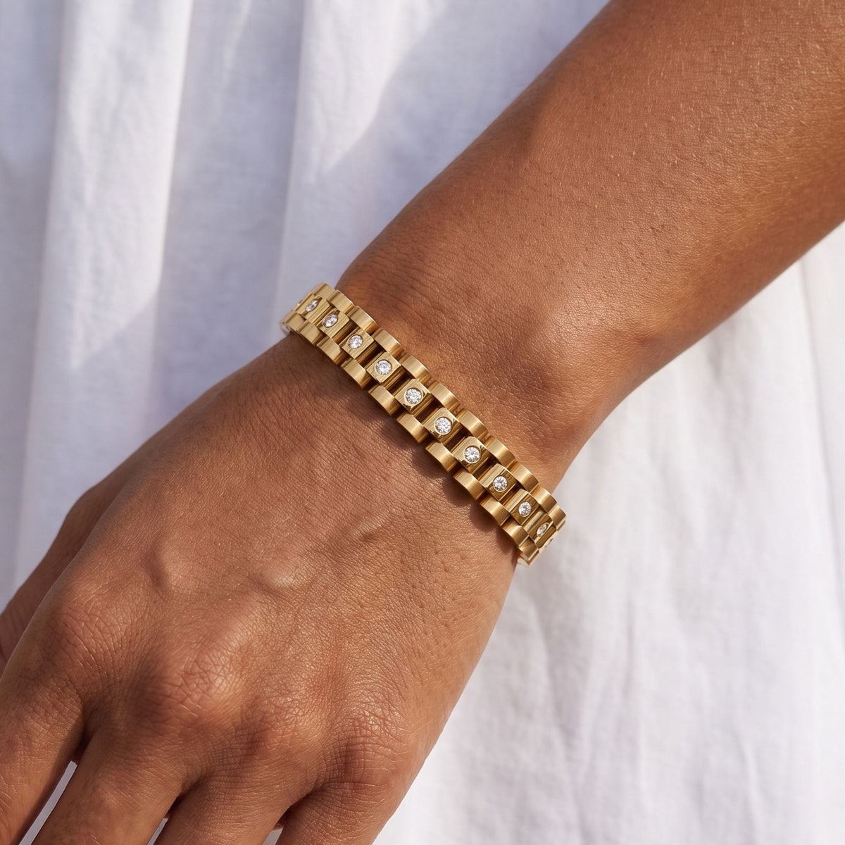 Watchband Bracelet worn on the wrist, photographed in natural daylight.