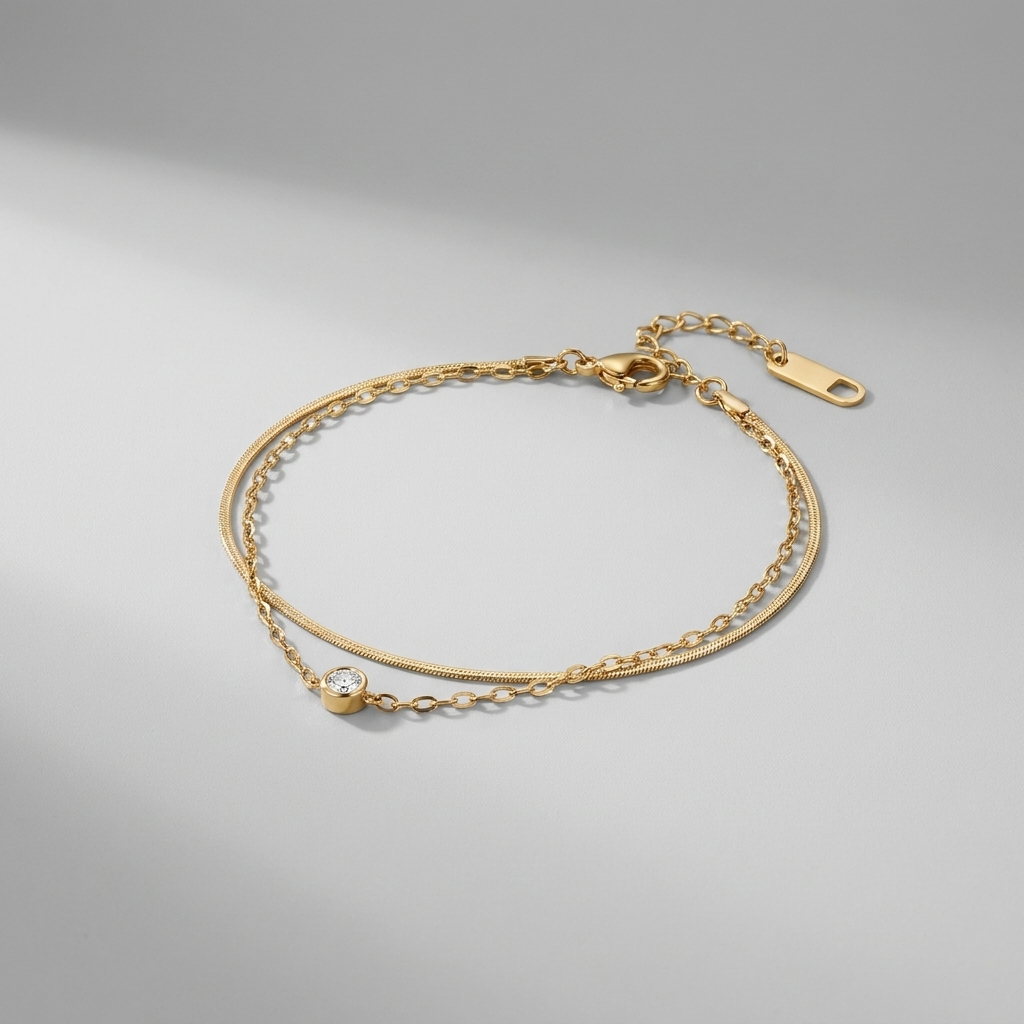 Amélie Crystal Double-Chain Bracelet with Crystal Detail