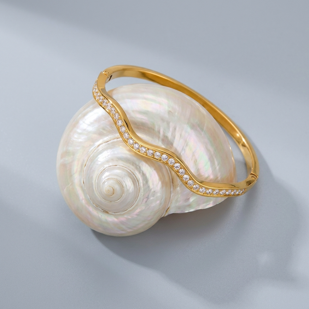 Amelie Wave Crystal Bangle with sparkling zircon details