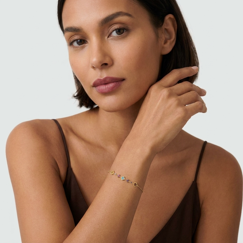 Aurélie Gold Cluster Bracelet with Premium Zircons