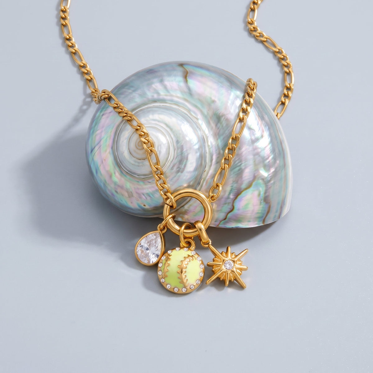 Tennis & Starburst Charm Gold Necklace