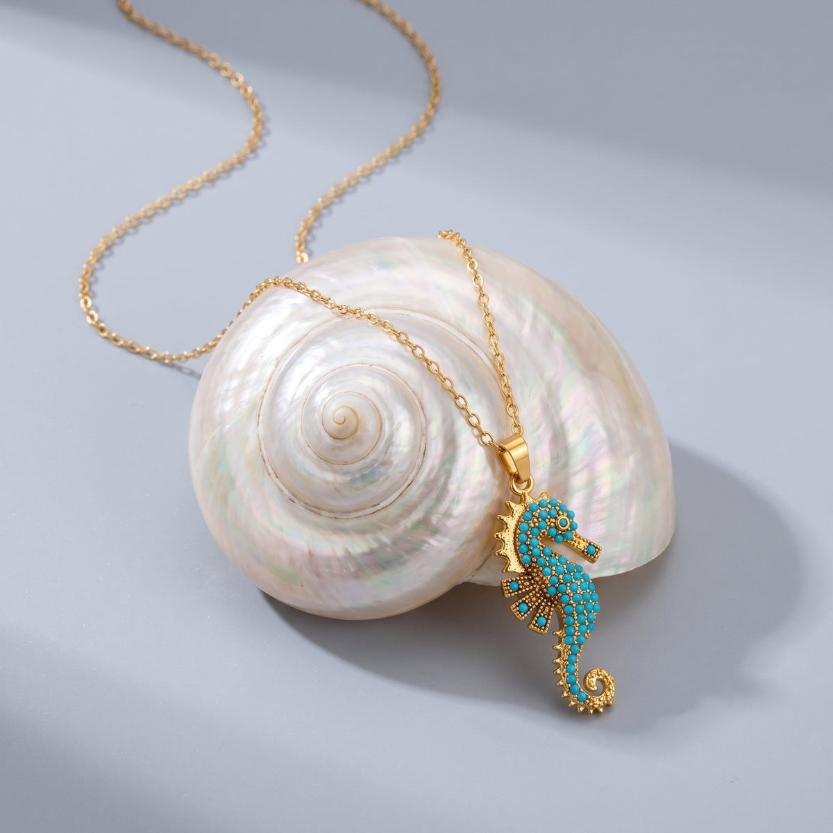 Turquoise Seahorse Gold Necklace
