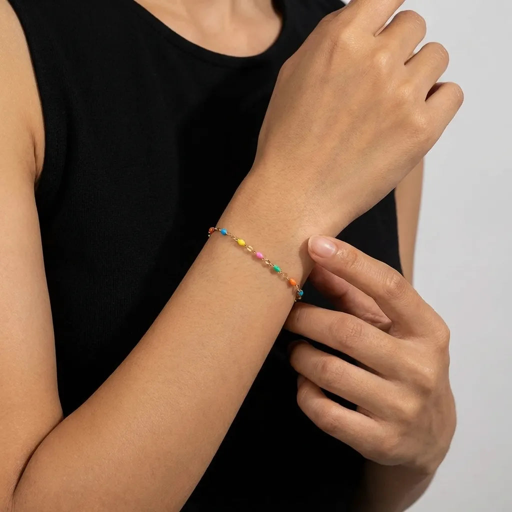 Celeste Rainbow Bracelet with Hand-Painted Enamel Beads