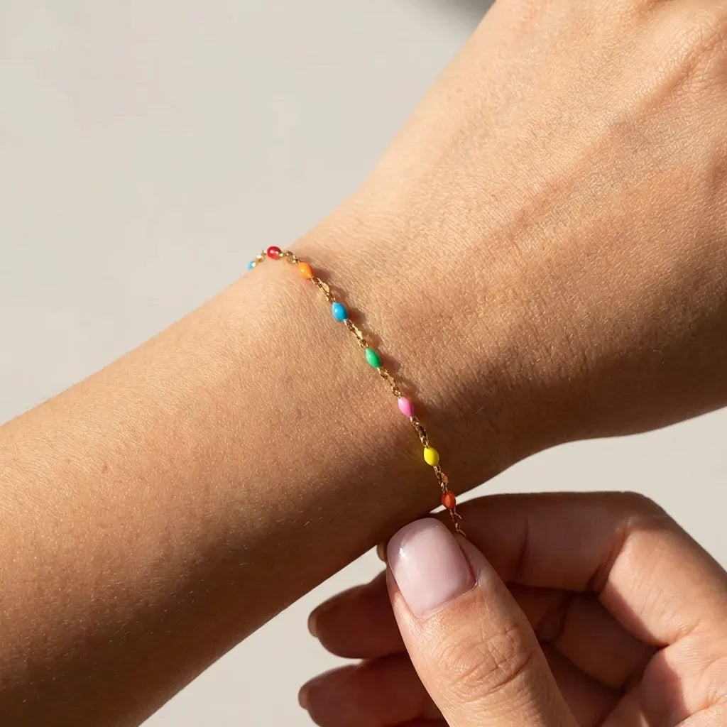 Celeste Rainbow Bracelet with Hand-Painted Enamel Beads