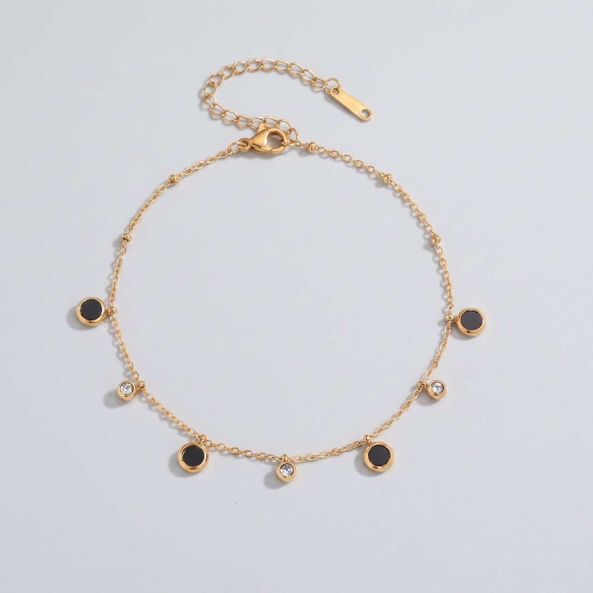 Flavia Crystals & Black Shell Gold Anklet
