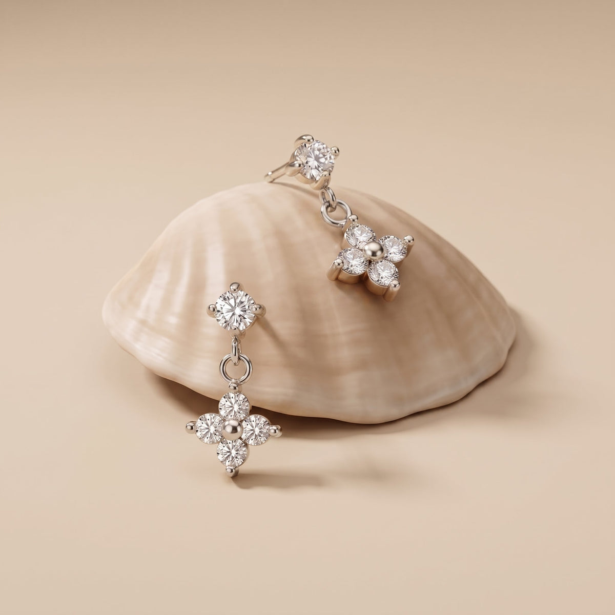 Astrid Clover Crystal Drop Silver Earrings