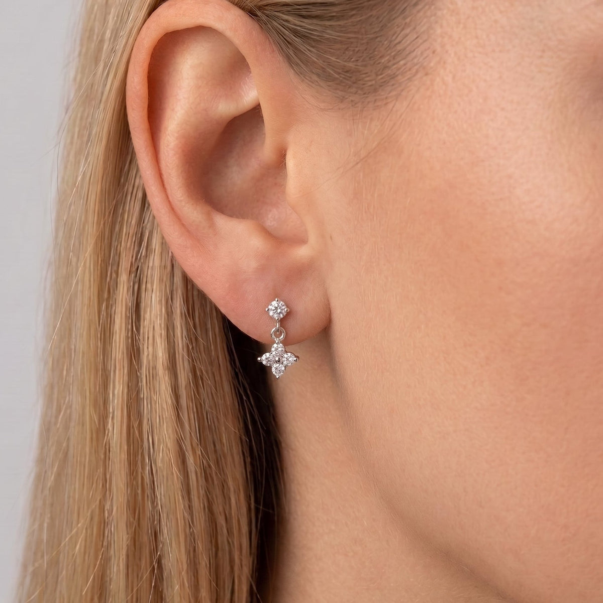 Astrid Clover Crystal Drop Silver Earrings