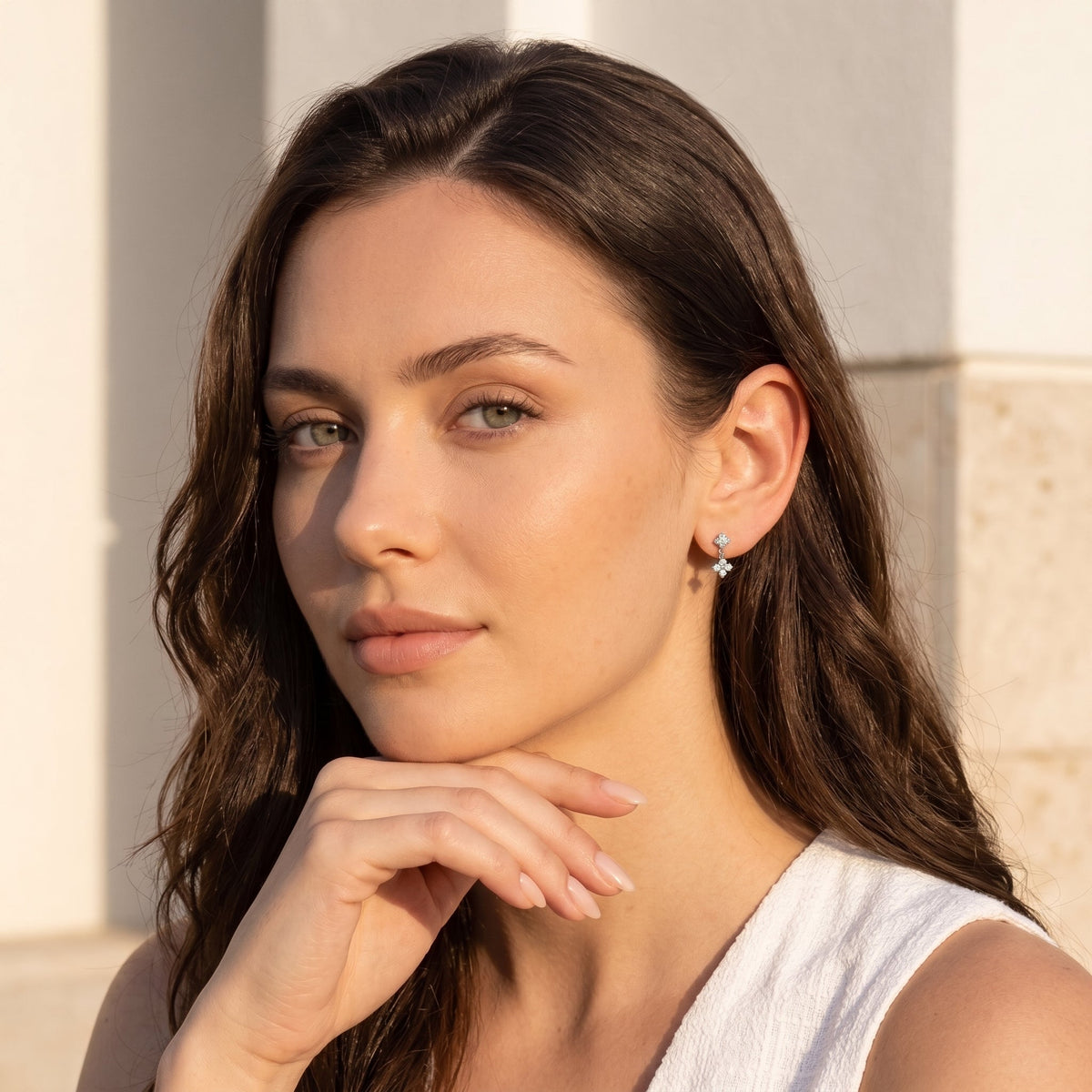 Astrid Clover Crystal Drop Silver Earrings