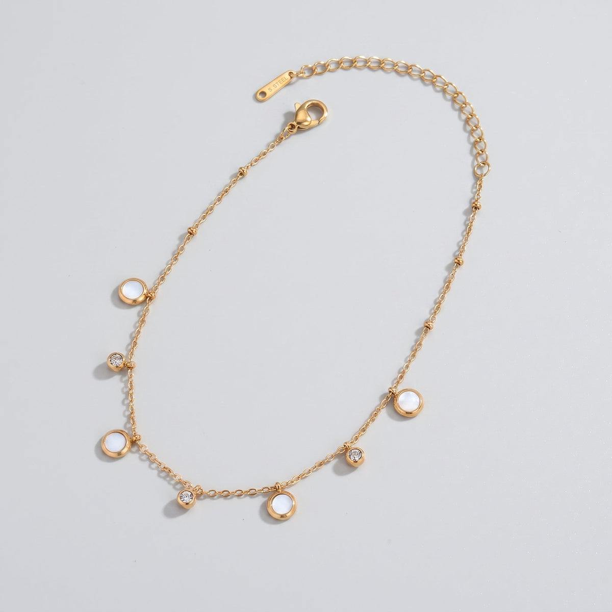Agatha Crystals & White Shell Gold Anklet
