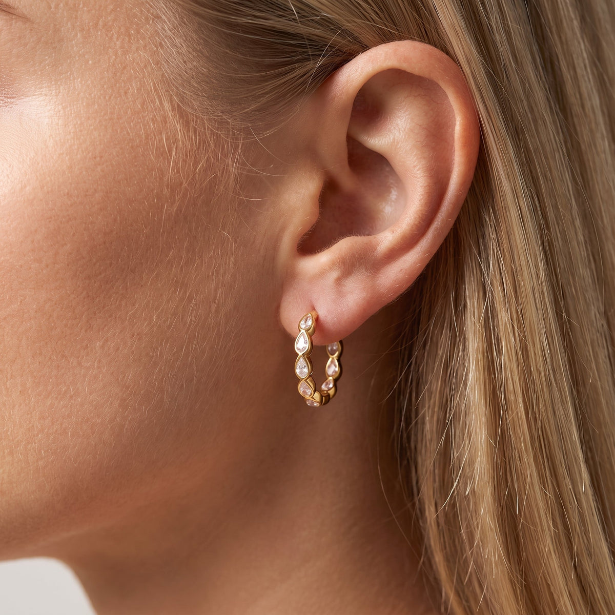Pear Bezel Hoops