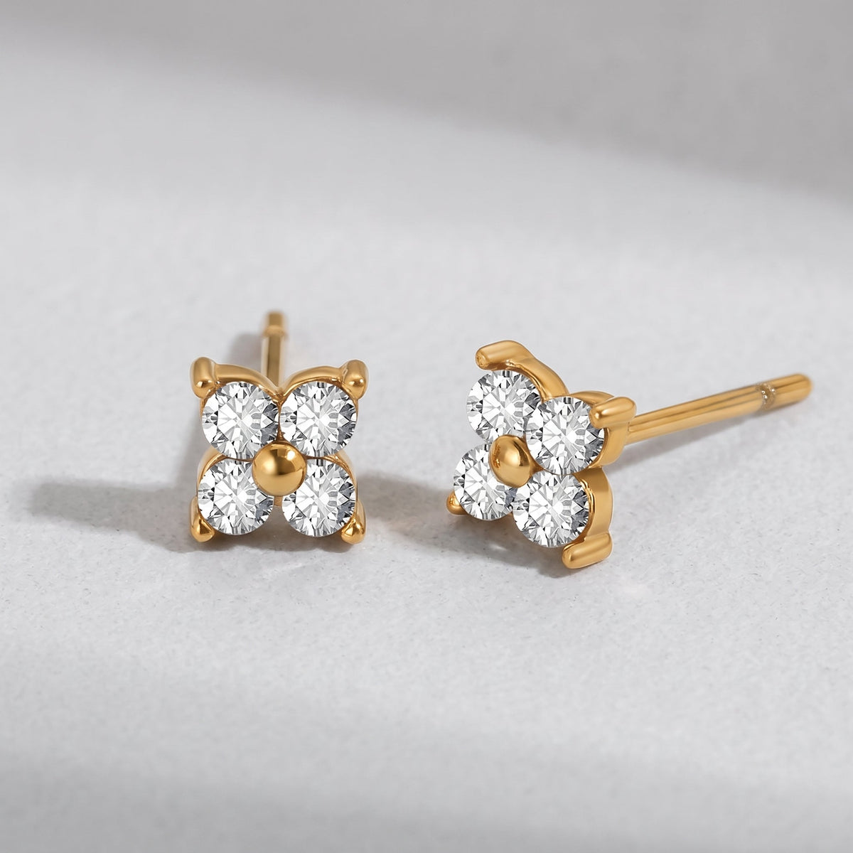 Noemi Crystal Clover Gold Stud Earrings