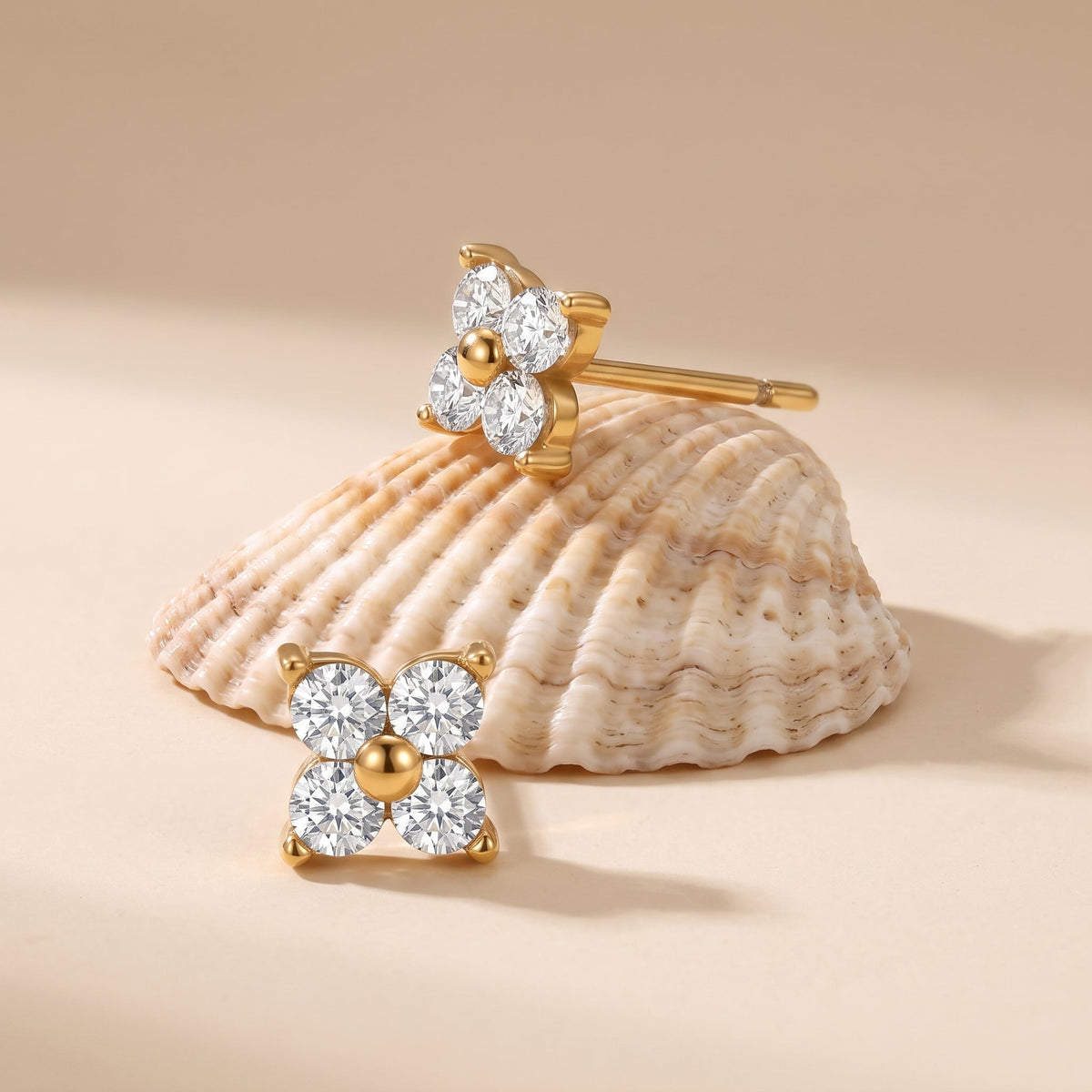 Noemi Crystal Clover Gold Stud Earrings