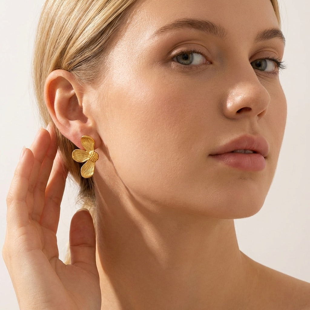 Eden Petal Gold Earrings with elegant floral design