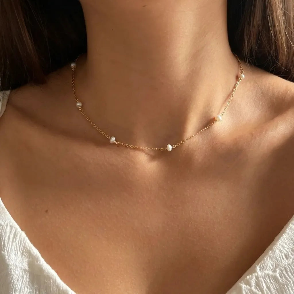 Elise Dainty Pearl Necklace in 18K gold plated finish
