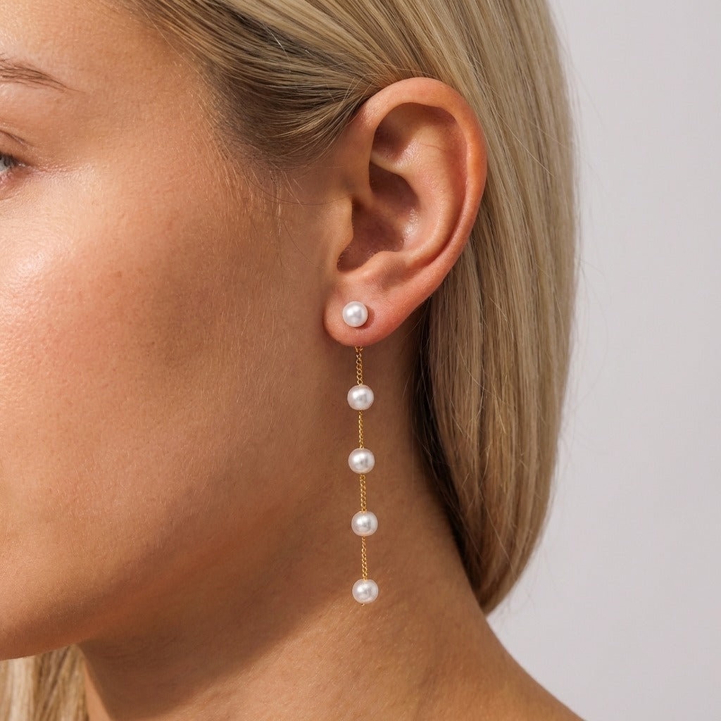 Elise Drop Pearl Earrings with 18K gold finish