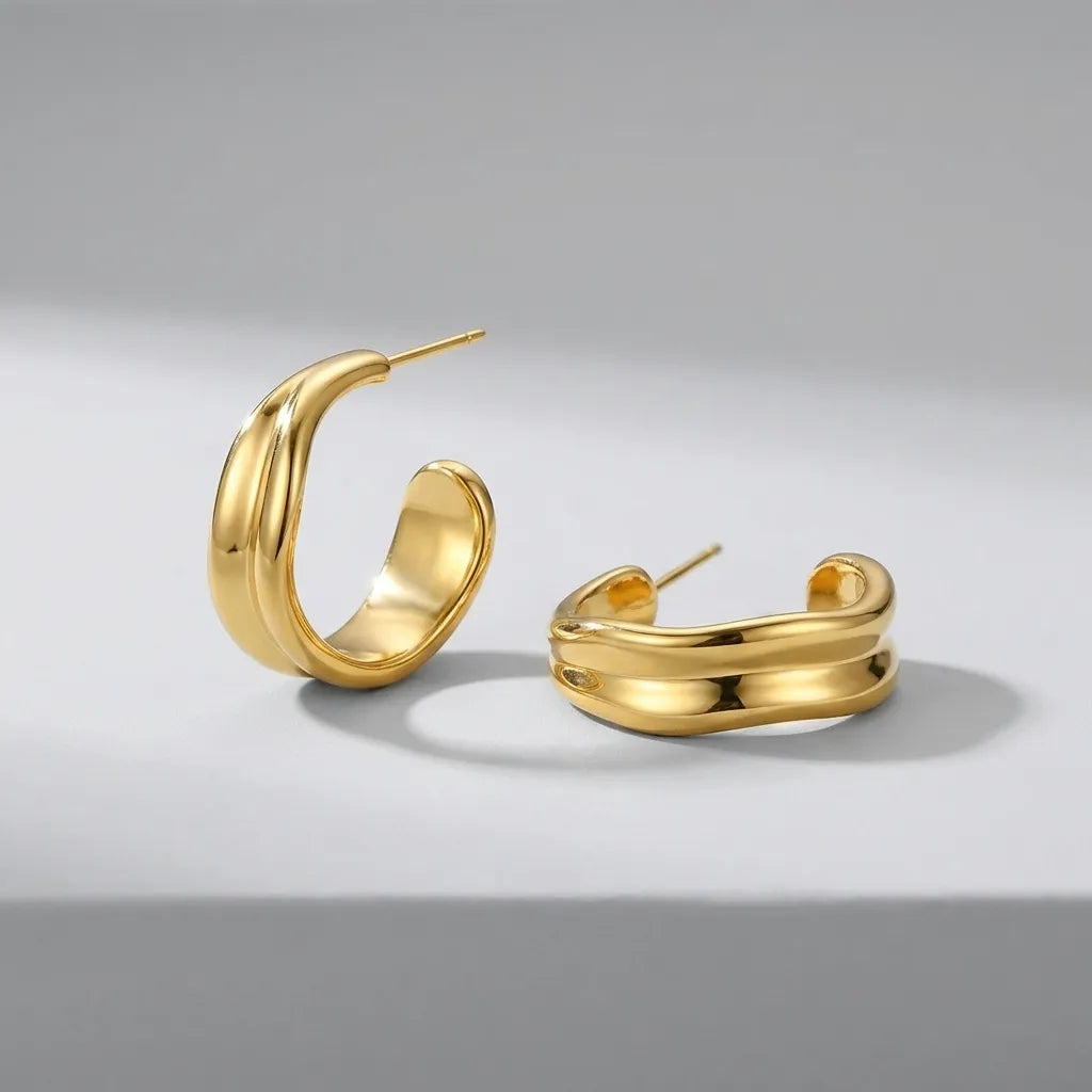 Emily Wave Earrings Asymmetric Gold Design