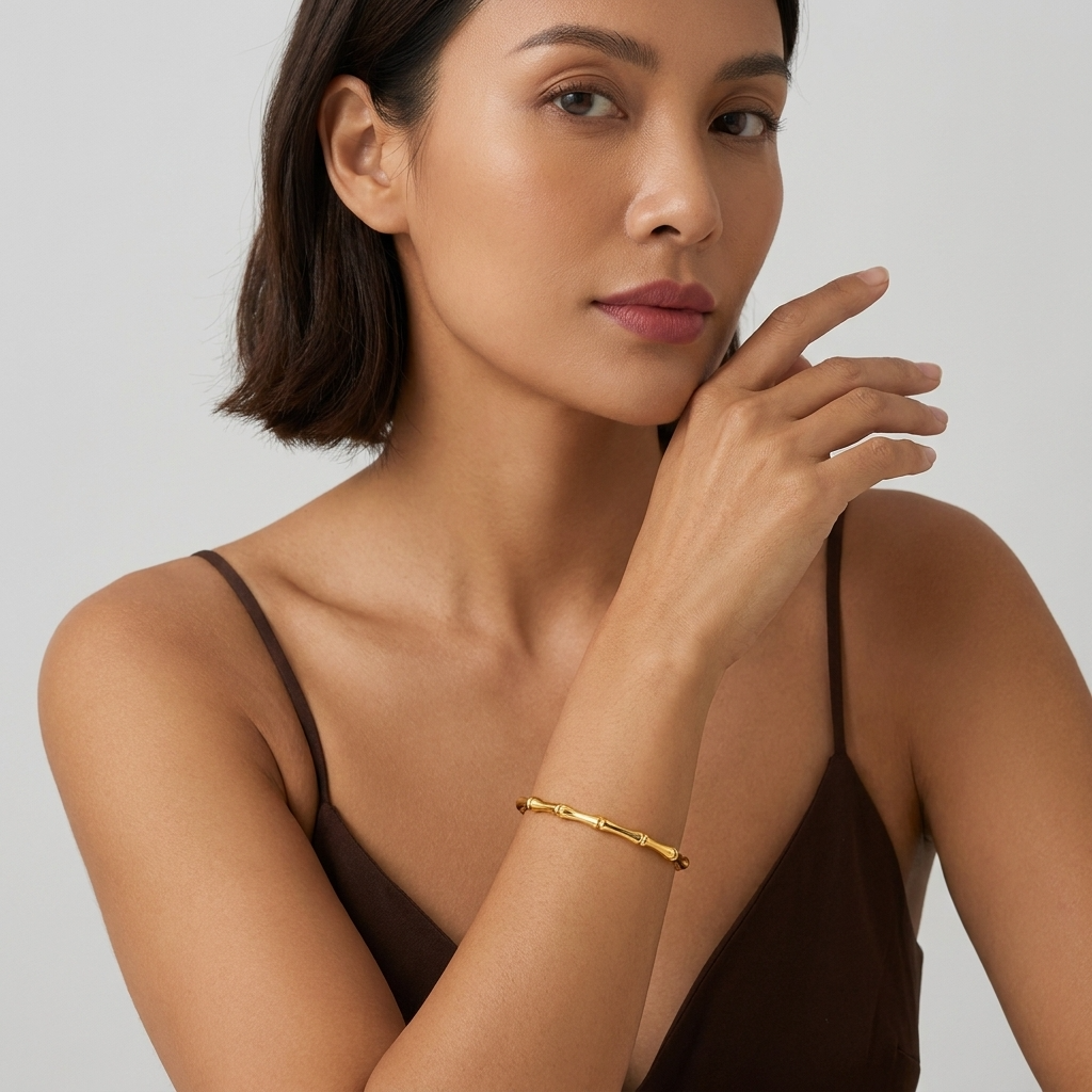 Emma Bamboo Gold Bangle with elegant bamboo-inspired design