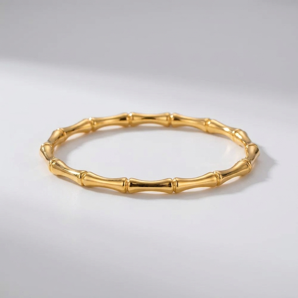 Emma Bamboo Gold Bangle with elegant bamboo-inspired design