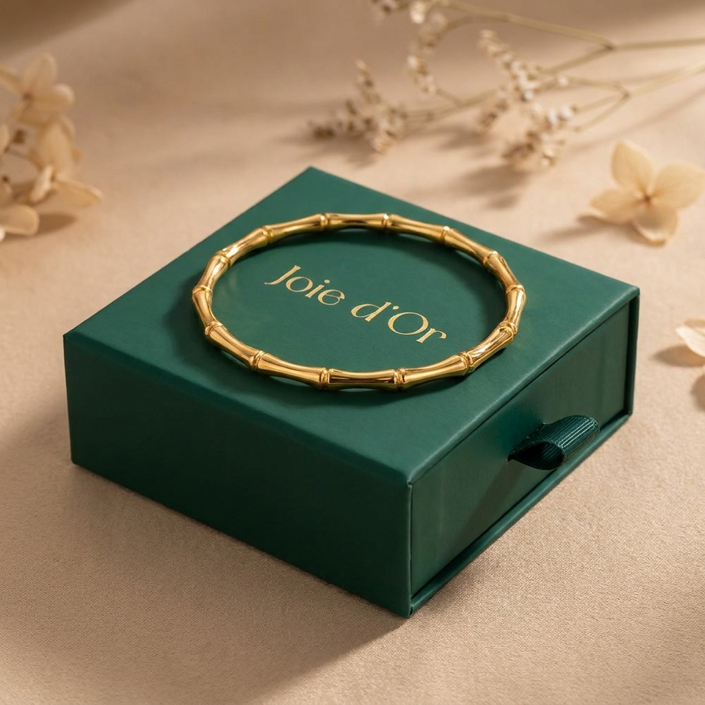 Emma Bamboo Gold Bangle with elegant bamboo-inspired design
