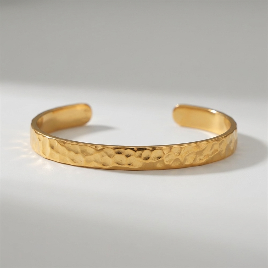 Emma Hammered Gold Bangle with zircon crystal accents