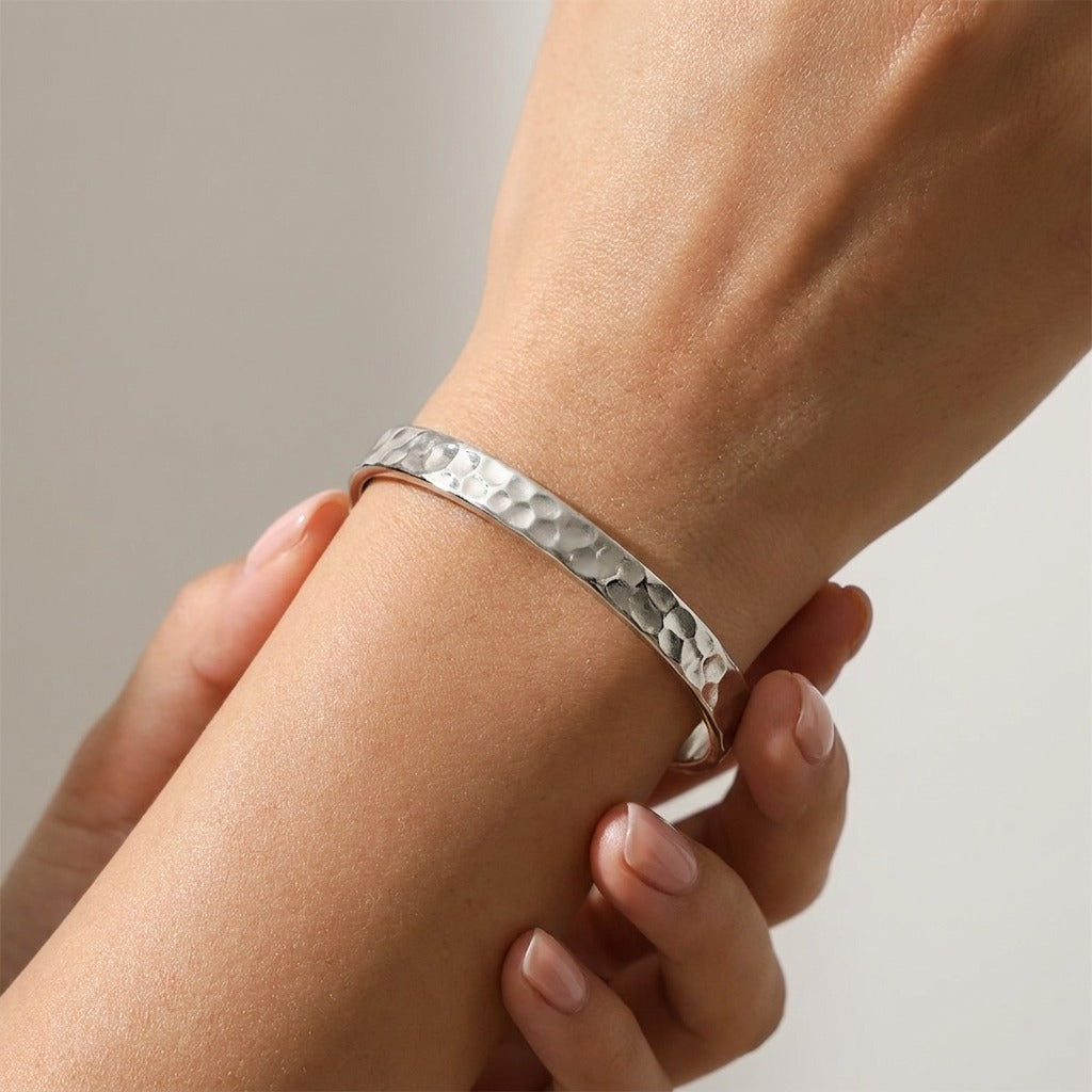 Emma Hammered Gold Bangle with zircon crystal accents