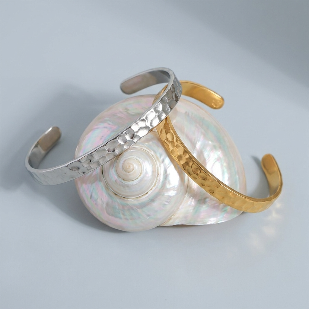 Emma Hammered Gold Bangle with zircon crystal accents