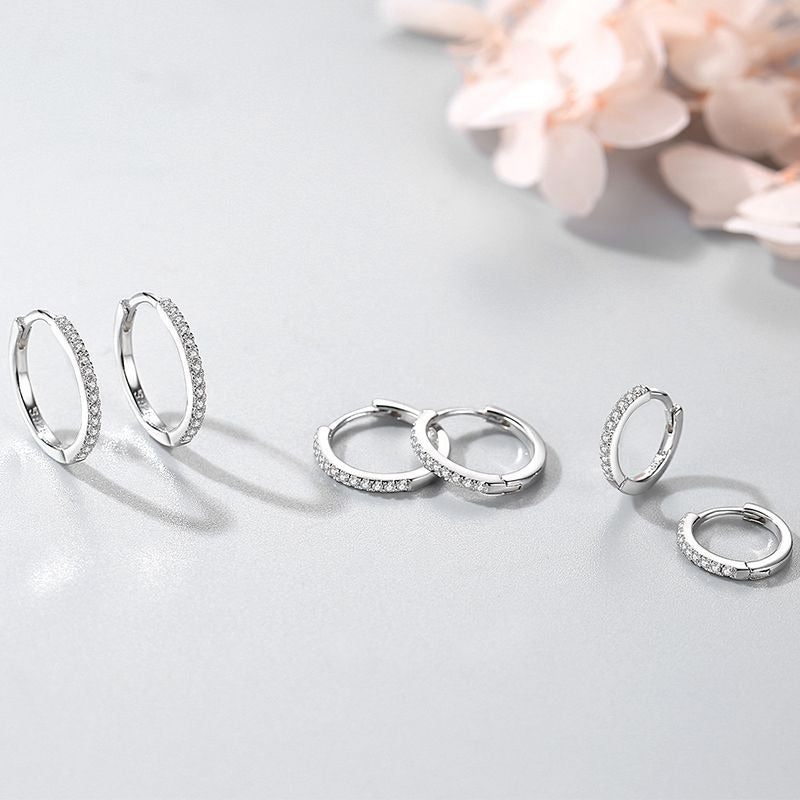 Emma Pavé Silver Hoops with Sparkling Crystal Detailing