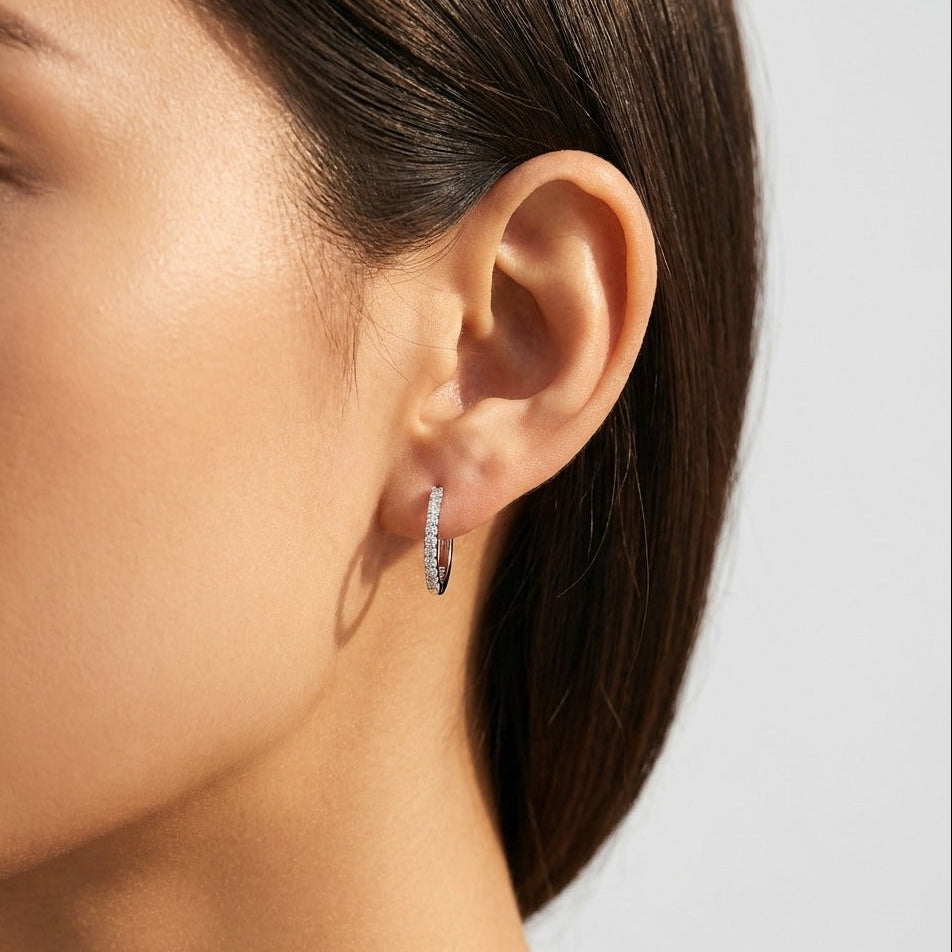 Emma Pavé Silver Hoops with Sparkling Crystal Detailing