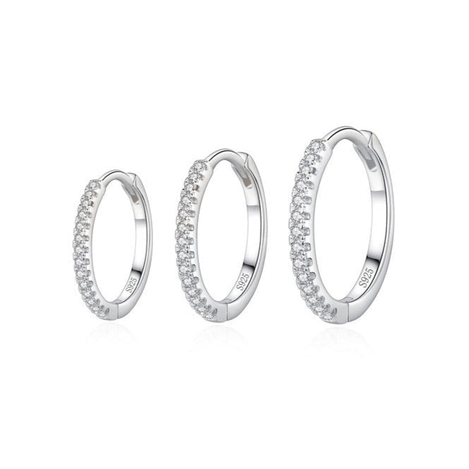 Emma Pavé Silver Hoops with Sparkling Crystal Detailing