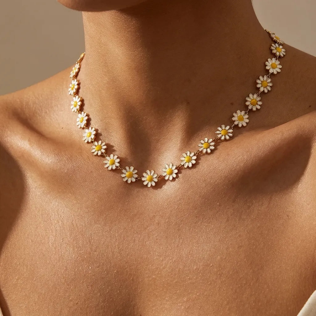 Fiona White Flowers Necklace enamel floral design