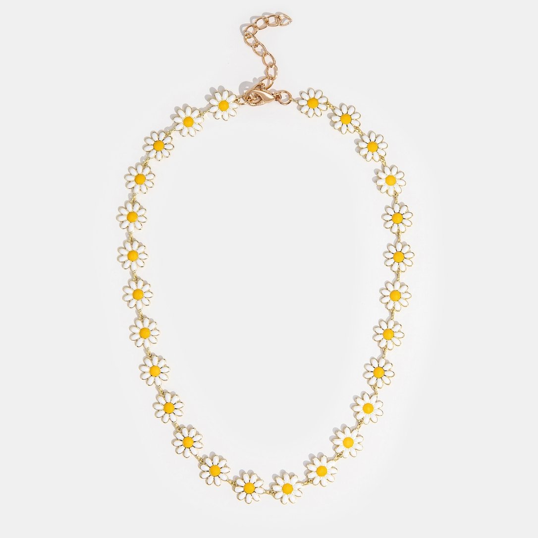 Fiona White Flowers Necklace enamel floral design
