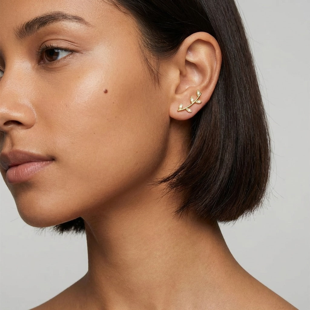 Giulia Vine Leaf Earrings in gold-plated finish