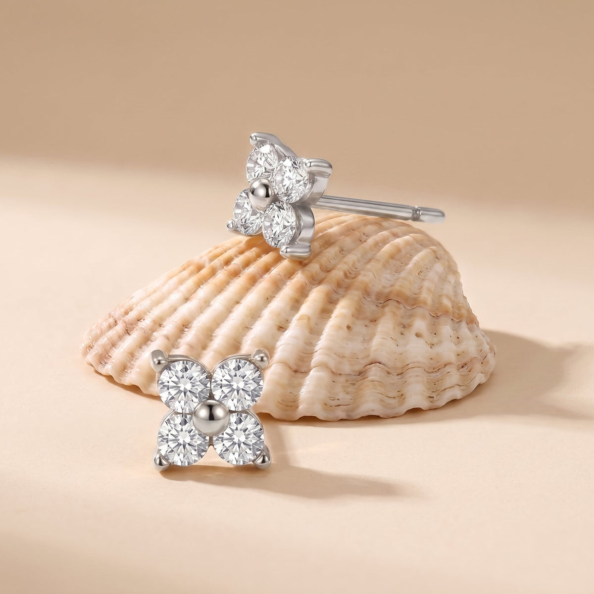 Noemi Crystal Clover Silver Stud Earrings