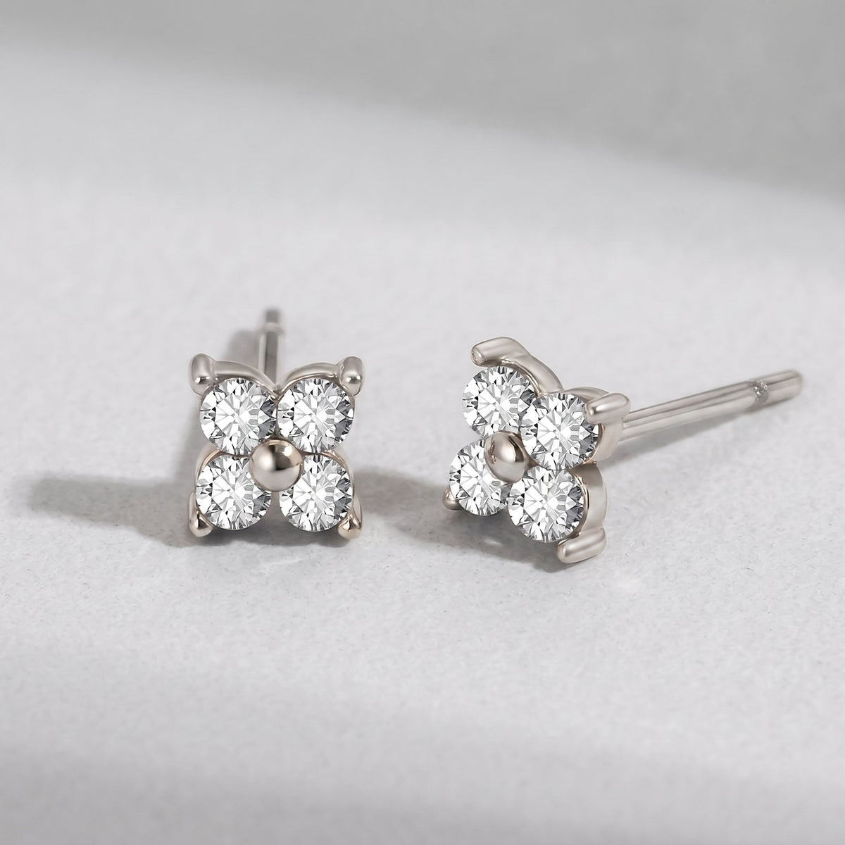 Noemi Crystal Clover Silver Stud Earrings