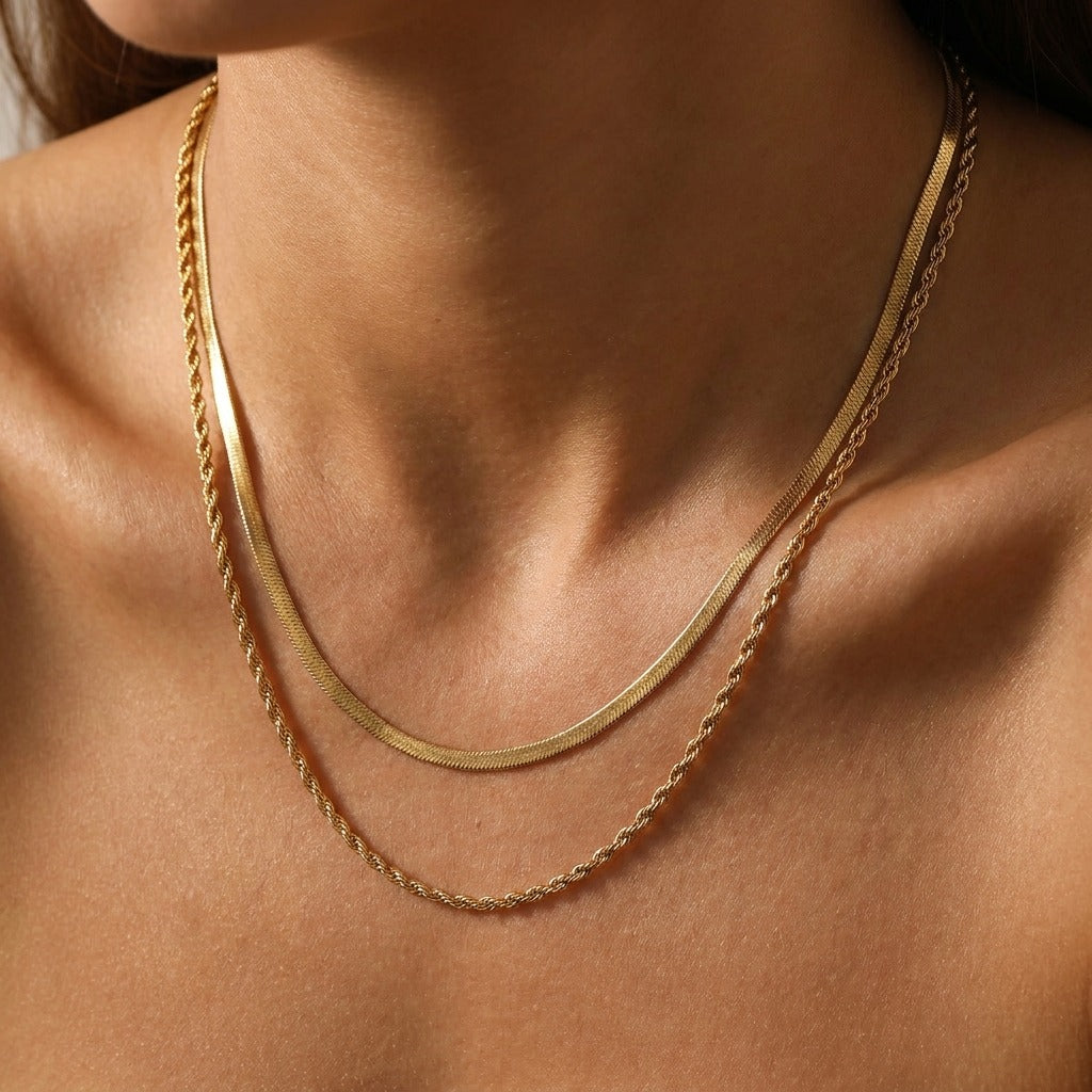 Hailey Layered Necklace double chain gold design