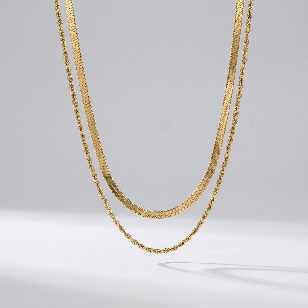 Hailey Layered Necklace double chain gold design